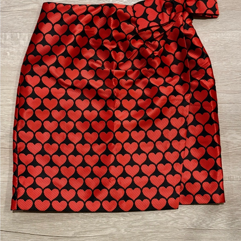 J. Crew Red and Black Wrap Heart Skirt w/ Side Bow